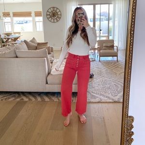 American Eagle wide leg crop salmon coral trouser pants size 6